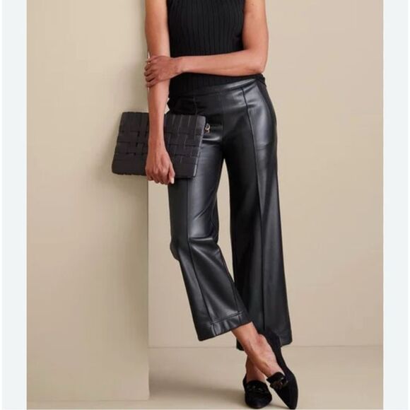 Soft Surroundings Rivka Black Faux Leather Cropped Wide Leg Pants size 1X - Picture 1 of 10